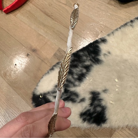 Headband Trio - Red Satin Weave - Navy Velvet - Skinny White w/ Gold Leaf - Picture 7 of 7